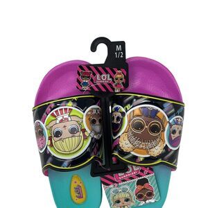LOL Surprise! Girls Slip on Slides Sandals Shoes Sz 1/2 New Black Purple‎